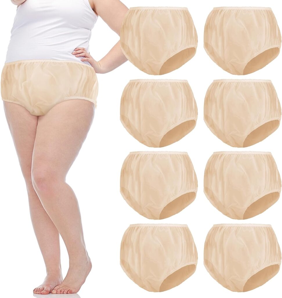 9 Pcs Waterproof Incontinence Underpants Plastic Pull on Cover Pants Leak Proof Incontinence Underwear Adult Diaper Cover Incontinence Supplies Washable Incontinence Pants (Nude, XL)