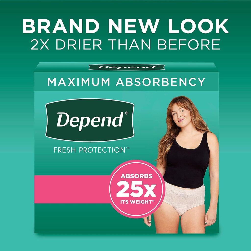 Depend Fresh Protection Adult Incontinence Underwear for Women (Formerly Depend Fit-Flex), Disposable, Maximum, Extra-Large, Blush, 26 Count