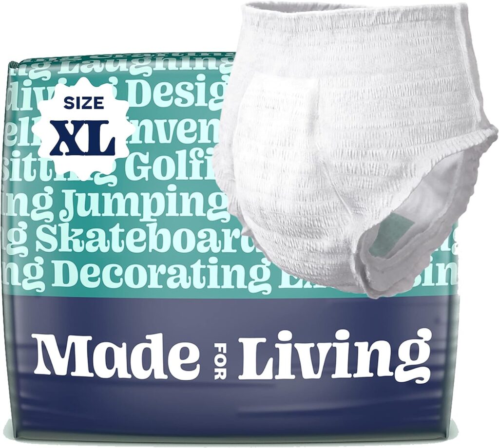 Made For Living, Size XL (48-62), 20 Count, Ultimate Absorbency Overnight Adult Pull up Disposable Diapers, Leak  Odor Proof, Dual Absorbent Core absorbs 6 Cups of Liquid, Incontinence Underwear