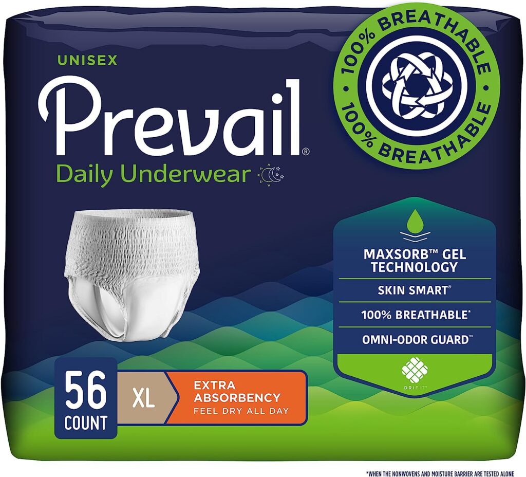 Prevail Adult Incontinence Underwear for Men  Women, Maximum Absorbency, X-Large, 56 Count
